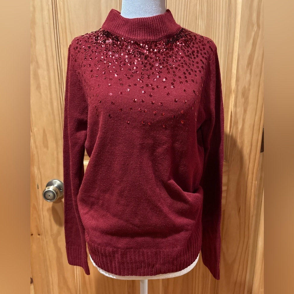 Juicy Couture Red sequined mock neck sweater women’s M
